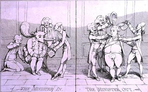 The Minister In - The Minister Out, William Humphrey adta ki 1782-ben (rézkarc) alkotó: James Gillray