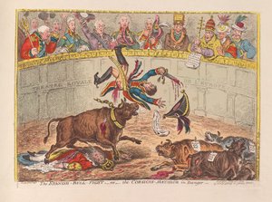 A spanyol bikaviadal vagy a korzikai matador veszélyben, kocsma. 1805 (kézzel színezett metszet)