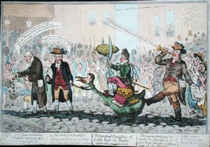 A kis Taylor Pál diadalmenete új libáján, 1806-ban (kézzel színezett rézkarc) alkotó: James Gillray
