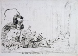 The Westminster Hunt, megjelent 1788-ban (kézi színezett metszet) alkotó: James Gillray