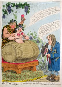 The Wine Duty, avagy Bacchus és Silenus diadala John Bull Remonstrance című művével, Hannah Humphrey adta ki 1796-ban (kézzel színezett rézkarc)