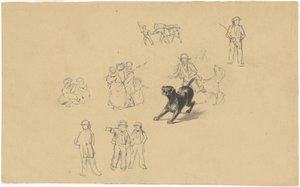 Ugató kutya és tanulmányok a milícia kiképzéséhez, 1841 körül (grafit) alkotó: James Goodwin Clonney