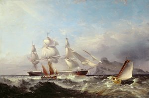 Egy Clipper hajó a Mumbles világítótorony előtt, Swansea