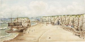 Zátonyra zátony a Marsden Rocknál (akvarell, testfesték és ceruza papíron a kártyán) alkotó: James Henry Cleet
