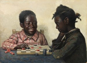 Untitled Két gyermek dámajátékkal, 19. század vége – 20. század eleje.