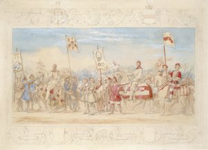 Sir Francis Hopkins Bt., az égő torony lovagja és Richard Lechmere, a vörös rózsa lovagja Lancaster rózsa, 1839 (ceruza, wc és gouache papíron)