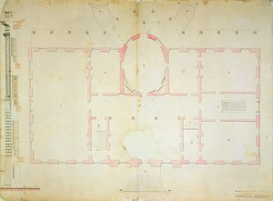 Az Elnökök Házának terve, Washington, 1792 (tintamosó és ceruza papíron) alkotó: James Hoban