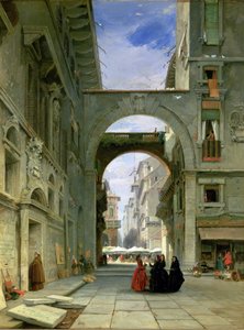 Piazza dei Signori Veronában a piactérrel, 1844 alkotó: James Holland