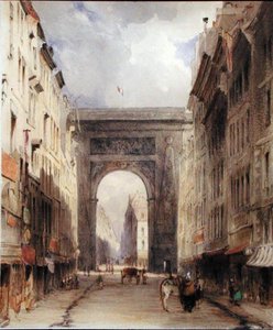 Rue Vivienne és Porte St. Denis, Párizs, 1830 körül (akvarell, papír)