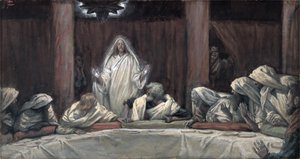 Megjelent a tizenegynek, amint a húsnál ültek, illusztráció a Krisztus élete, 1884-96 körül (wc és gouache kartonon) alkotó: James Jacques Joseph Tissot