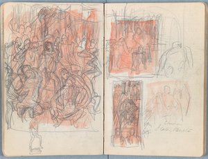 Oldalak a Vázlatok Urunk Jézus Krisztus életéhez című albumból, az 1880-as évek végén (grafit és mosás papíron) alkotó: James Jacques Joseph Tissot