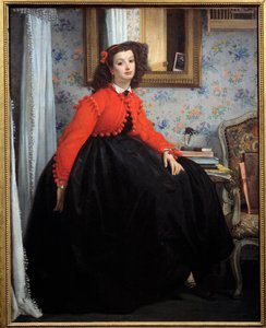 Mademoiselle L. L. egészalakos portréja vagy fiatal lány piros kabátban Jacques Joseph (Jacques-Joseph) Tissot festménye James Tissot (1836-1902) 1864 V. 1,24x0,99 m Párizs, Orsay Múzeum alkotó: James Jacques Joseph Tissot