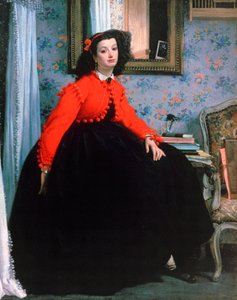Mlle L L, fiatal hölgy vörös dzsekis portréja, 1864. alkotó: James Jacques Joseph Tissot