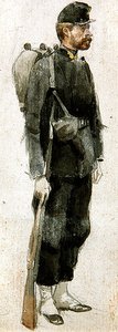 Katona puskával „nyugodtan” (akvarell papíron) alkotó: James Jacques Joseph Tissot