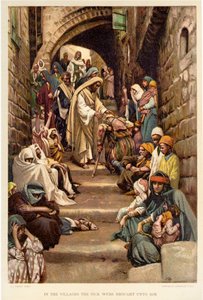 A falvakban a betegeket vitték hozzá – Biblia alkotó: James Jacques Joseph after Tissot