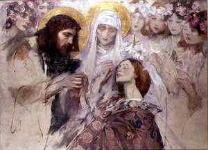 Krisztus megáld egy fiatal nőt (olaj, vászon) alkotó: James Jebusa Shannon