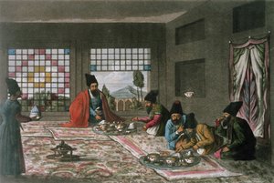 Theodore H.A. metszett perzsa reggeli a "Második utazás Perzsián keresztül 1810-16" c. Fielding (1781-1851) alkotó: James Justinian (after) Morier