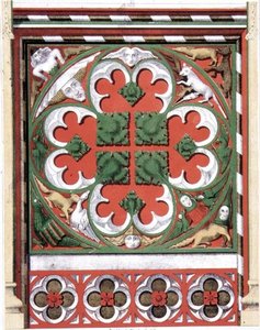 Részletek egy festett paravánról a norfolki Dickleburgh templomban, a "Gothic Ornaments"-ből, J.R Jobbins metszete alkotó: James Kellaway (after) Colling