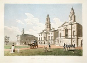 Kékkabátos kórház, Dublin, 1798 (kézzel színezett metszet)