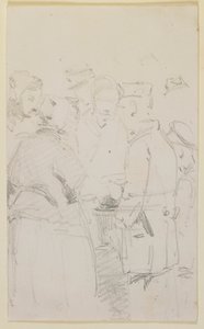 Egy csoport figurát egy brazier körül alkotó: James Abbott McNeill Whistler