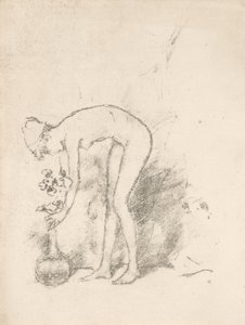 Egy meztelen modell virágokat rendez alkotó: James Abbott McNeill Whistler