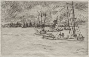 Amszterdam a Tolhuisból nézve alkotó: James McNeill Whistler