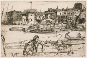 Black Lion Wharf, a Temze díszletéből (Tizenhat rézkarc sorozat a Temzéről és más témákról) alkotó: James Abbott McNeill Whistler