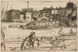 Black Lion Wharf, a Temze díszletéből (Tizenhat rézkarc sorozat a Temzéről és más témákról) alkotó: James Abbott McNeill Whistler