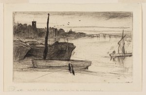 Chelsea híd és templom alkotó: James Abbott McNeill Whistler