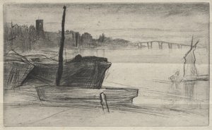 A Chelsea-híd és a templom alkotó: James McNeill Whistler