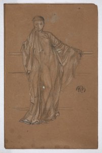 Drapírozott figura korlátnál alkotó: James Abbott McNeill Whistler