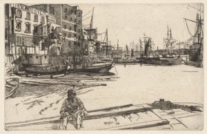 Eagle Wharf (Tyzac, Whiteley & Co.), a Temze-sorozatból (Tizenhat rézkarcból álló sorozat a Temze jeleneteiről és más témákról) alkotó: James McNeill Whistler
