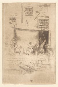 Gyümölcsbódé, a második velencei készletből (huszonhat rézkarc készlet) alkotó: James Abbott McNeill Whistler