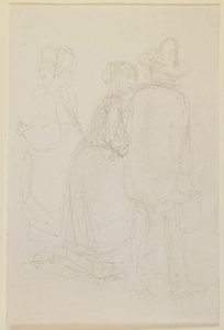 Három álló alakból álló csoport alkotó: James Abbott McNeill Whistler
