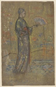 Festő japán nő egy legyezővel (előlap) alkotó: James McNeill Whistler