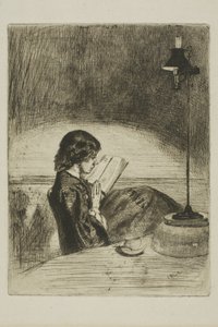Olvasás lámpafénynél alkotó: James Abbott McNeill Whistler
