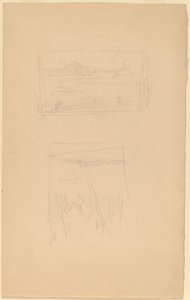 Két tájképvázlat lógott a Brit Művészek Társaságánál alkotó: James Abbott McNeill Whistler