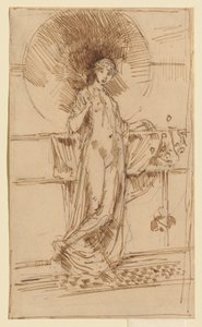 Nő napernyővel („Harmónia kékben és aranyban” című mű vázlata) alkotó: James McNeill Whistler