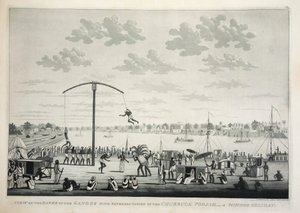 Kilátás a Gangesz partjára a Churruck Poojah ábrázolásával…, pub. 1810-es metszet. alkotó: James Moffat