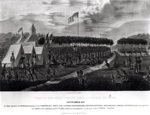 Az 1825. szeptemberi Prairie du Chien-ben, Wisconsin államban megtartott Nagy Szerződés képe a „The Aboriginal Portfolio”-ból, 1825 alkotó: James Otto Lewis