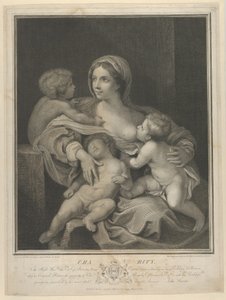 Charity ülve szoptat egy csecsemőt, egy másik az ölében alszik, a harmadik pedig beszélget vele, ..., 1793. alkotó: James Parker