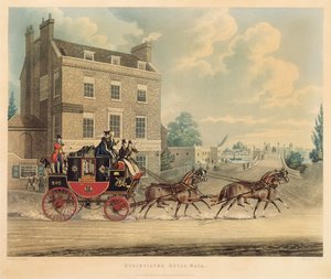 Quicksilver Royal Mail áthalad a Star és a Harisnyakötő mellett a Kew Bridge-nél, 1835 alkotó: James Pollard