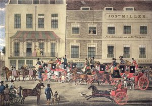 West Country Mails a Gloucester Coffee House-ban, Piccadilly, vésette C. Rosenberg, 1828 alkotó: James Pollard
