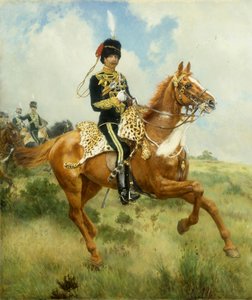A.G. Lucas ezredes, a Suffolk Yeomanry portréja lóháton