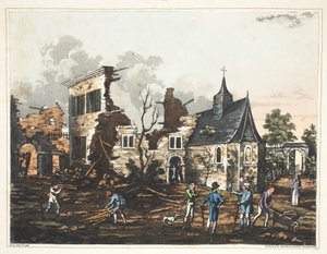 Hougoumont kastély: A romhalmazzá lepusztult belsejének látványa