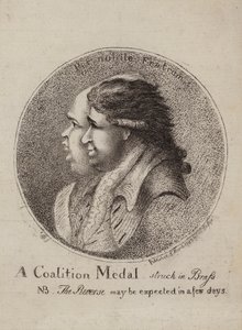 Koalíciós érem, rézbe ütve: szatíra Lord North és Charles James Fox brit politikusok koalíciójáról, 1783