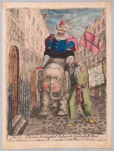 Carlo Khans diadalmas bejárata a Leadenhall Streeten, kocsmában. 1783 (kézzel színezett metszet)