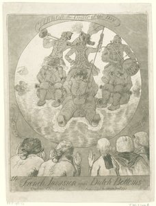 Spotprent op de Franse invasie, 1795 Francia invázió a holland fenékre. Ombres Chinoises / Terror the Order of the Day (cím a tárgyon)