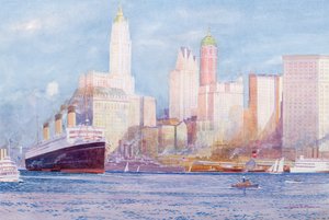 A White Star Line „Majestic” New York-i kikötőben alkotó: James Scrimgeour Mann