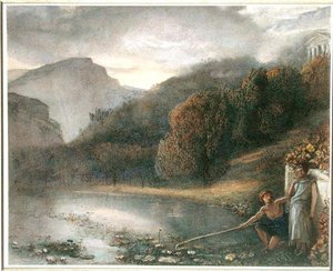 Táj templommal és pásztorfigurákkal (akvarell papíron) alkotó: James Smetham